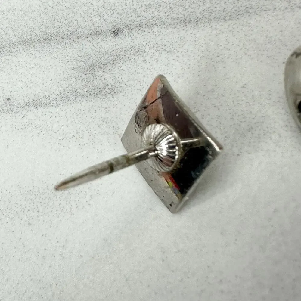 Vintage Faux Pearl Silver Tone Square Lapel Tie Tack Pin ✨